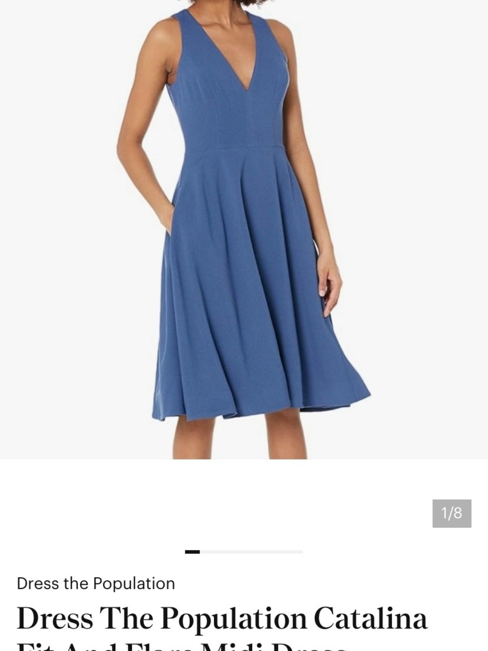 Dress the Population Blue V‑Neck Fit‑and‑Flare Midi Dress